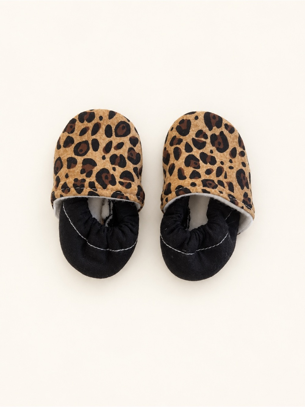 Leopard Print Baby Moccasins in Black & Tan